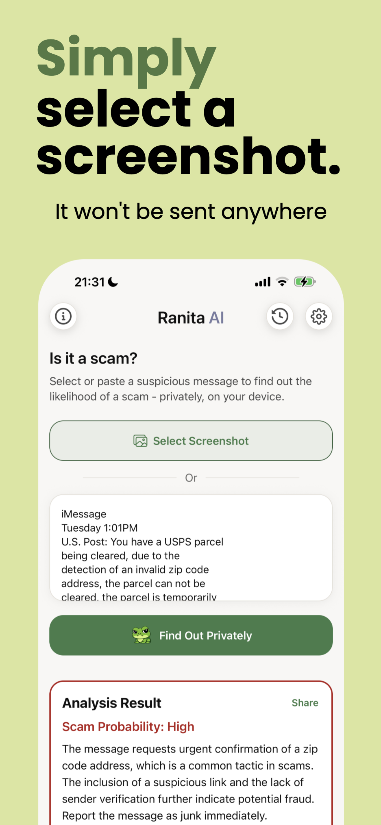 Ranita AI - Scam detector - Screenshot 2 showing product features and functionality