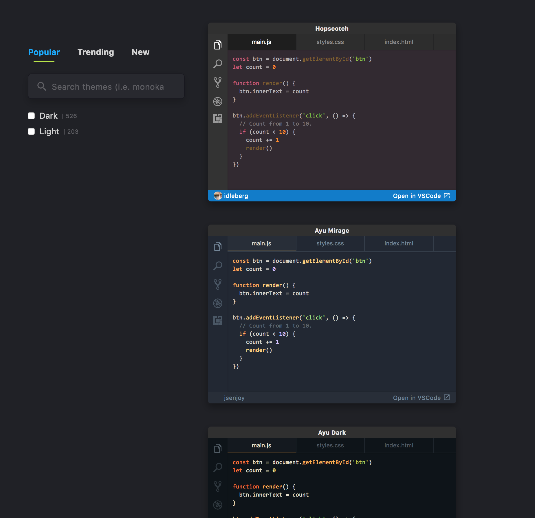 VS Code Themes gallery image
