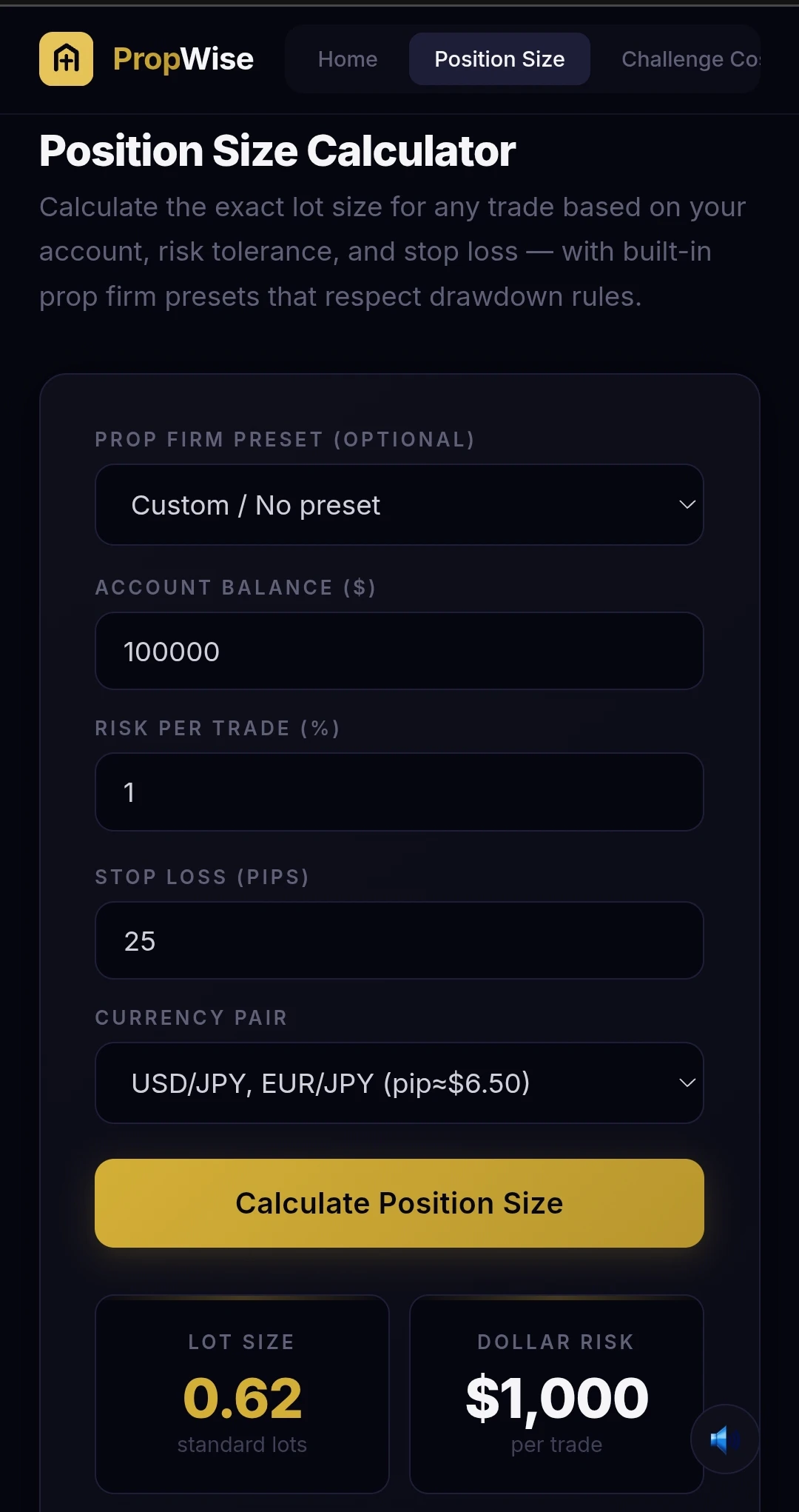 PropWise — Free Prop Firm Tools 截图 1