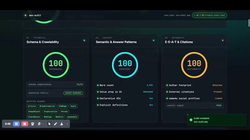 aeo-audit.app screenshot 1 (video preview)