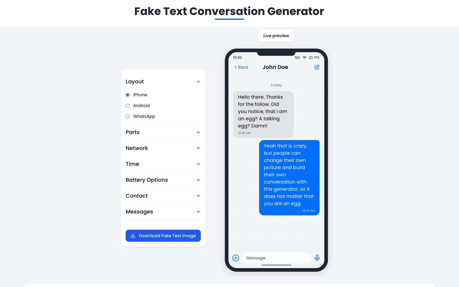 Gerador de conversação de texto falso media 3