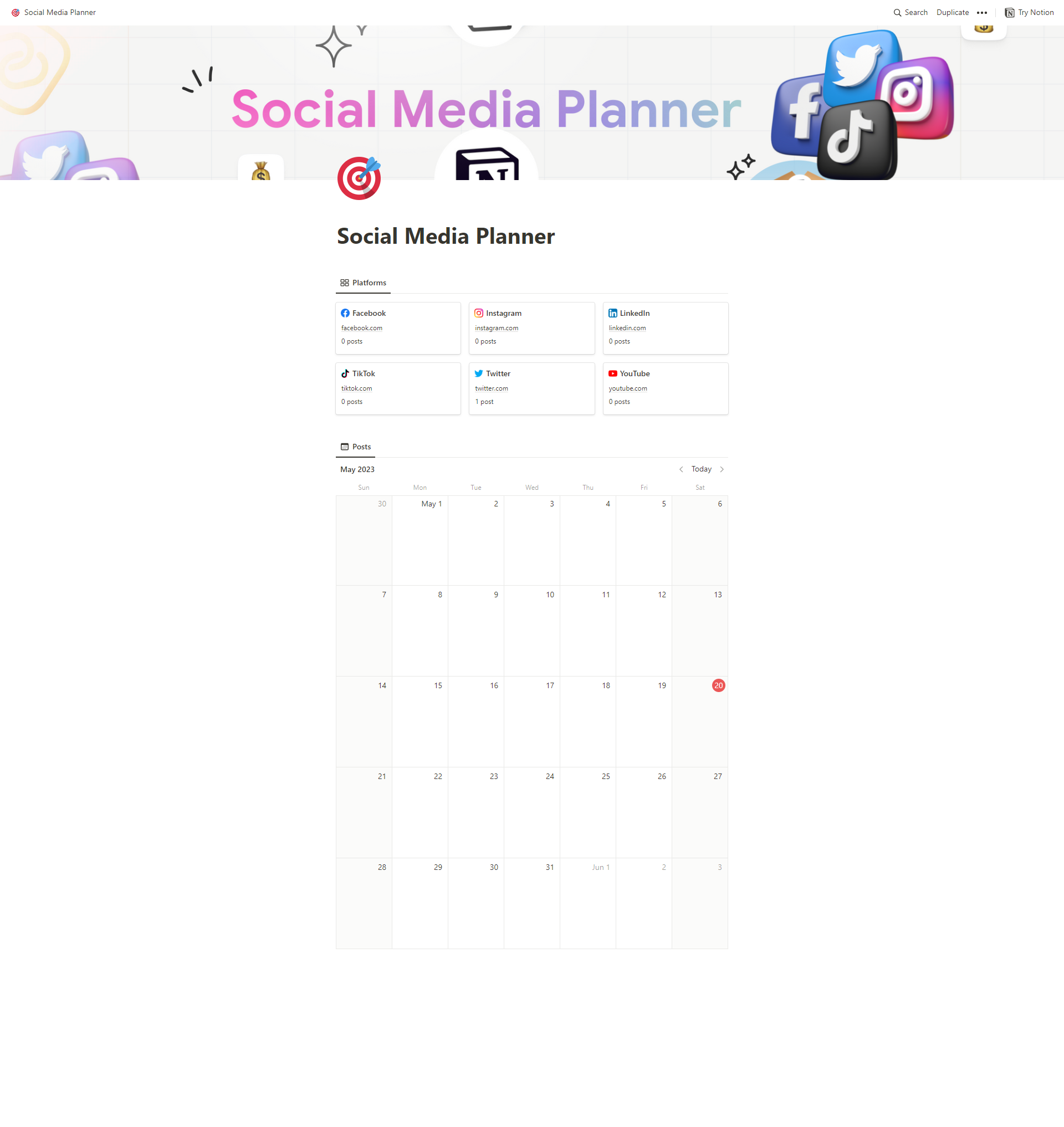Social Media Planner Notion template gallery image