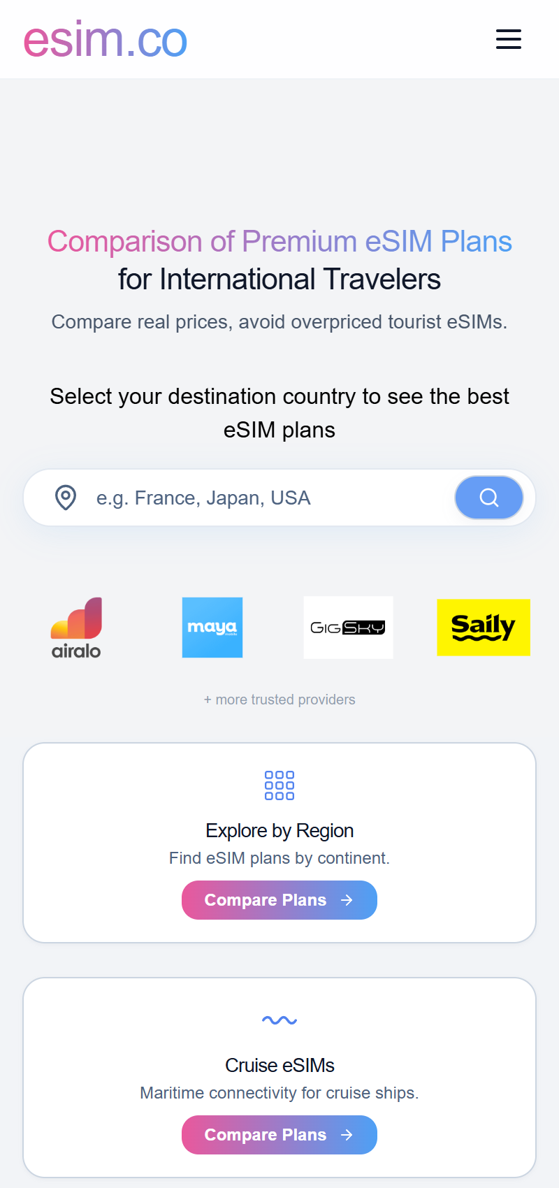esim.co - Screenshot 2 showing product features and functionality