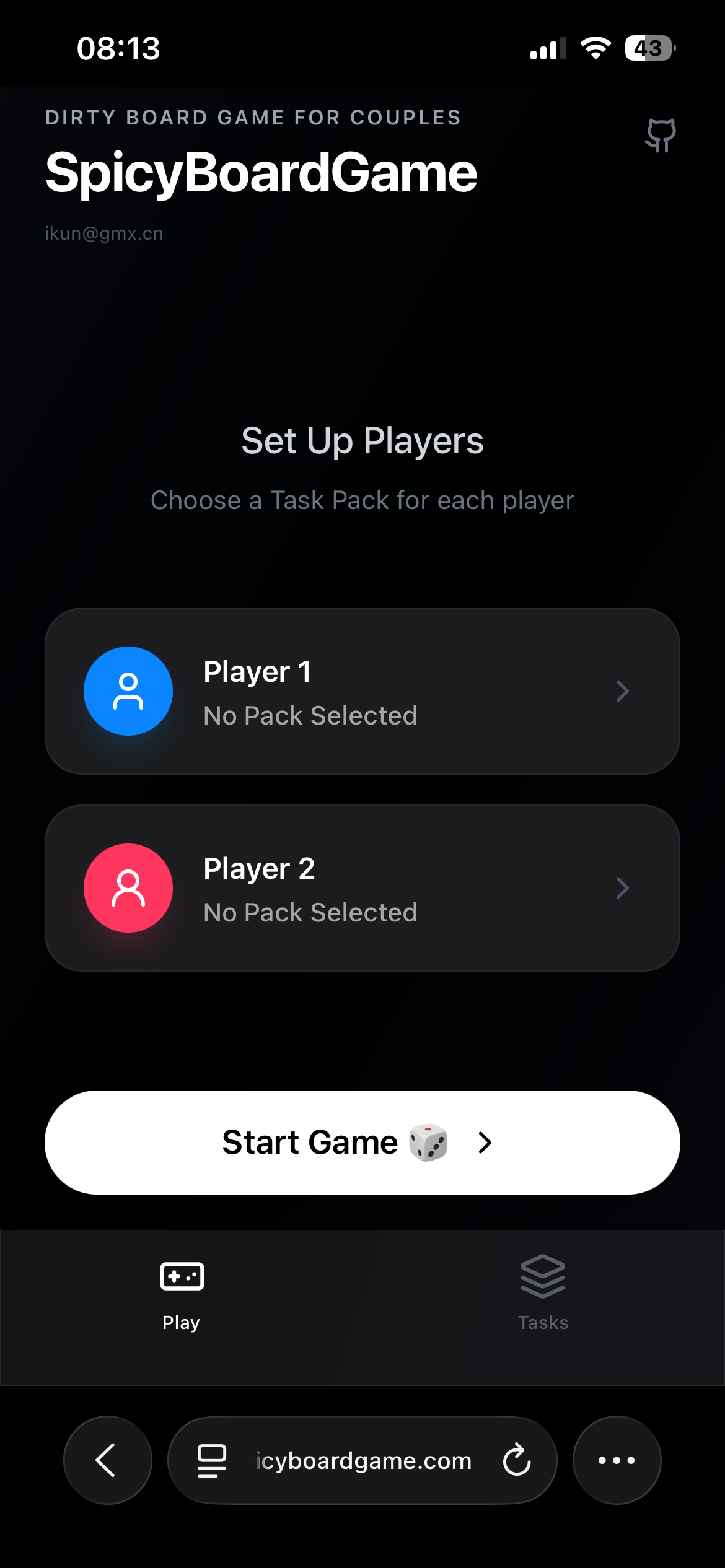 SpicyBoardGame for Couples - Main product screenshot demonstrating key features and user interface