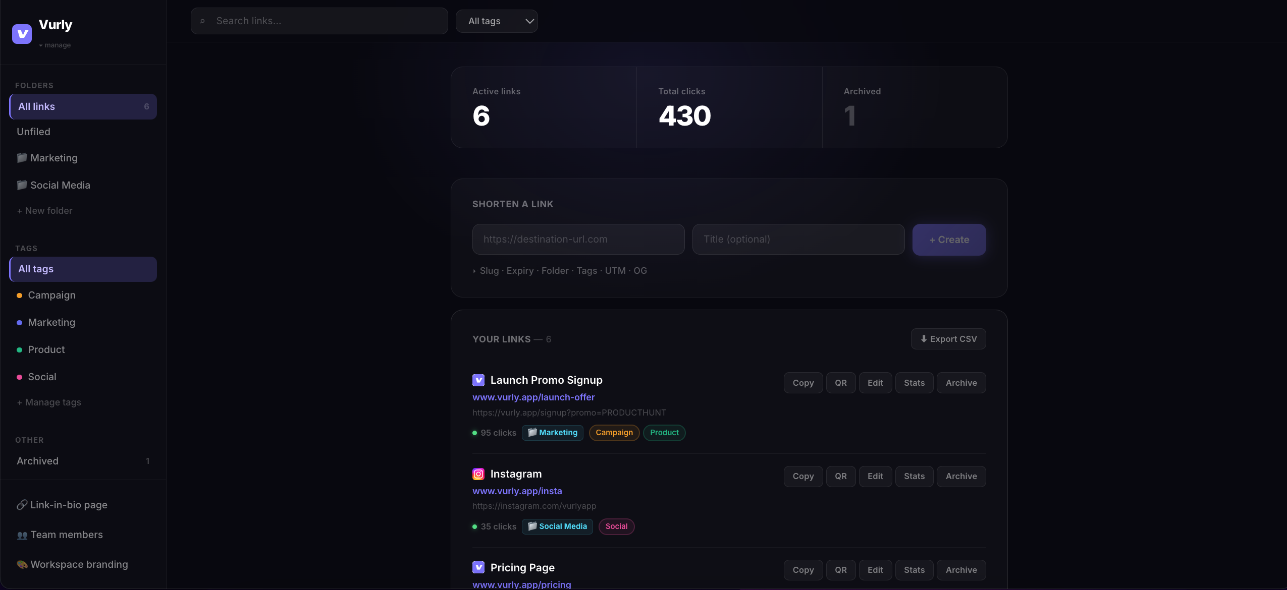 Vurly — Smart Link Shortener gallery image