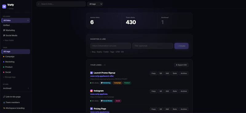 Vurly — Smart Link Shortener screenshot 2