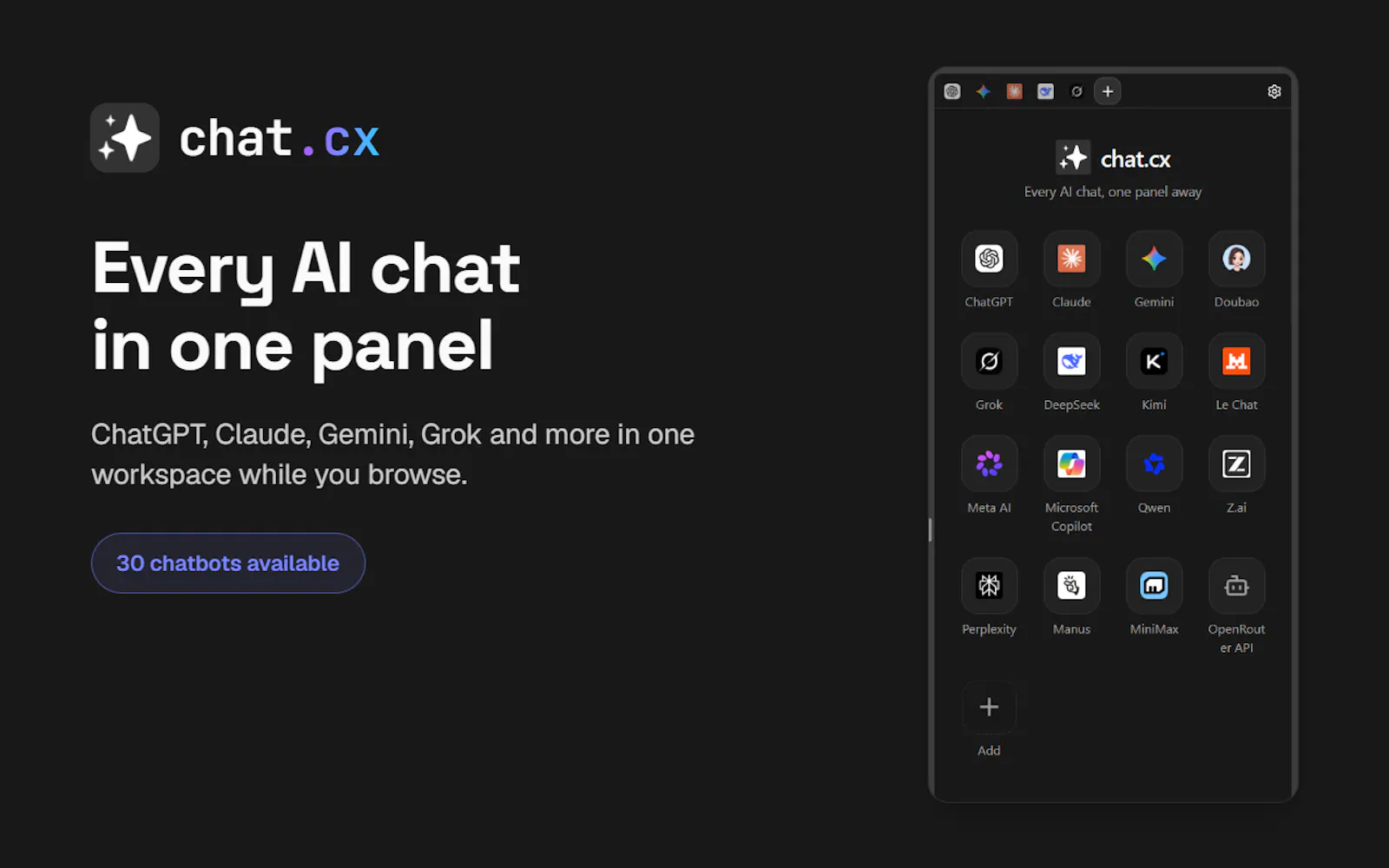 chat.cx | Every AI chat in one panel screenshot 1