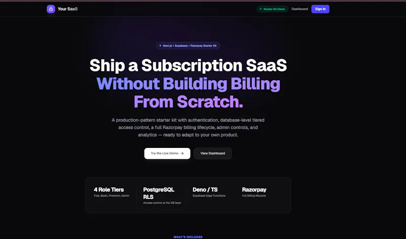 SaaS Starter Supabase, Auth, & Razorpay screenshot 7