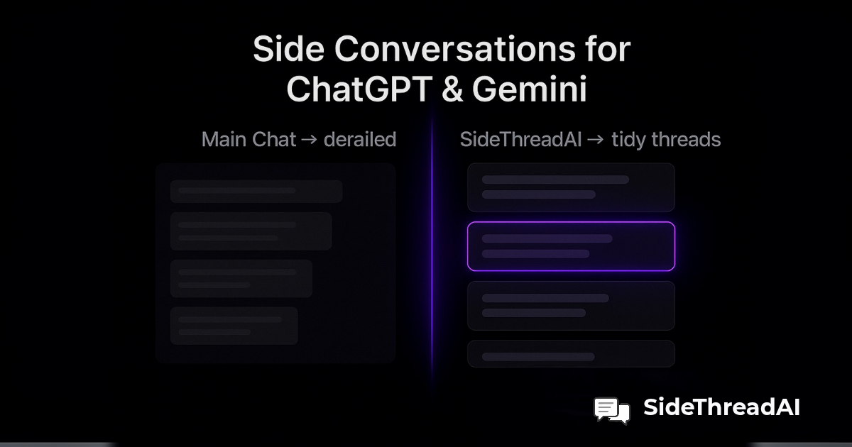 Média Sithreadai - Conversations latérales pour Chatgpt & Gemini - Contexte du contexte. 2