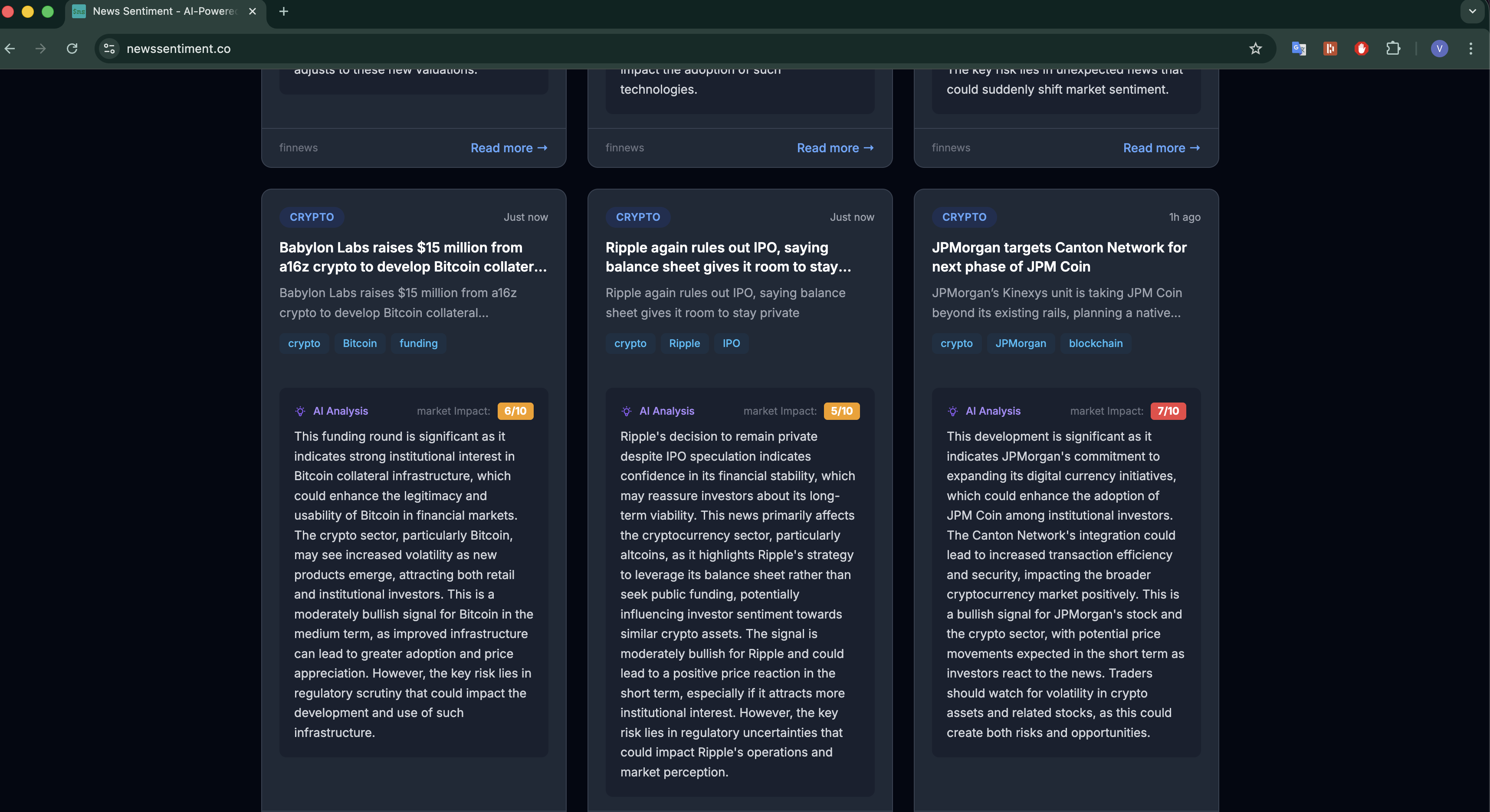 News Sentiment - Screenshot 3 showing product features and functionality