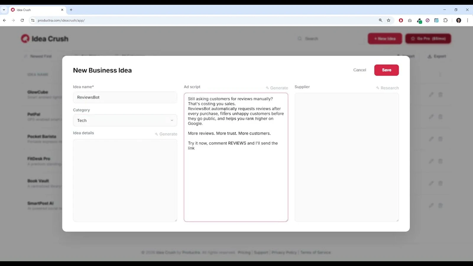 Idea Crush screenshot 1 (video preview)