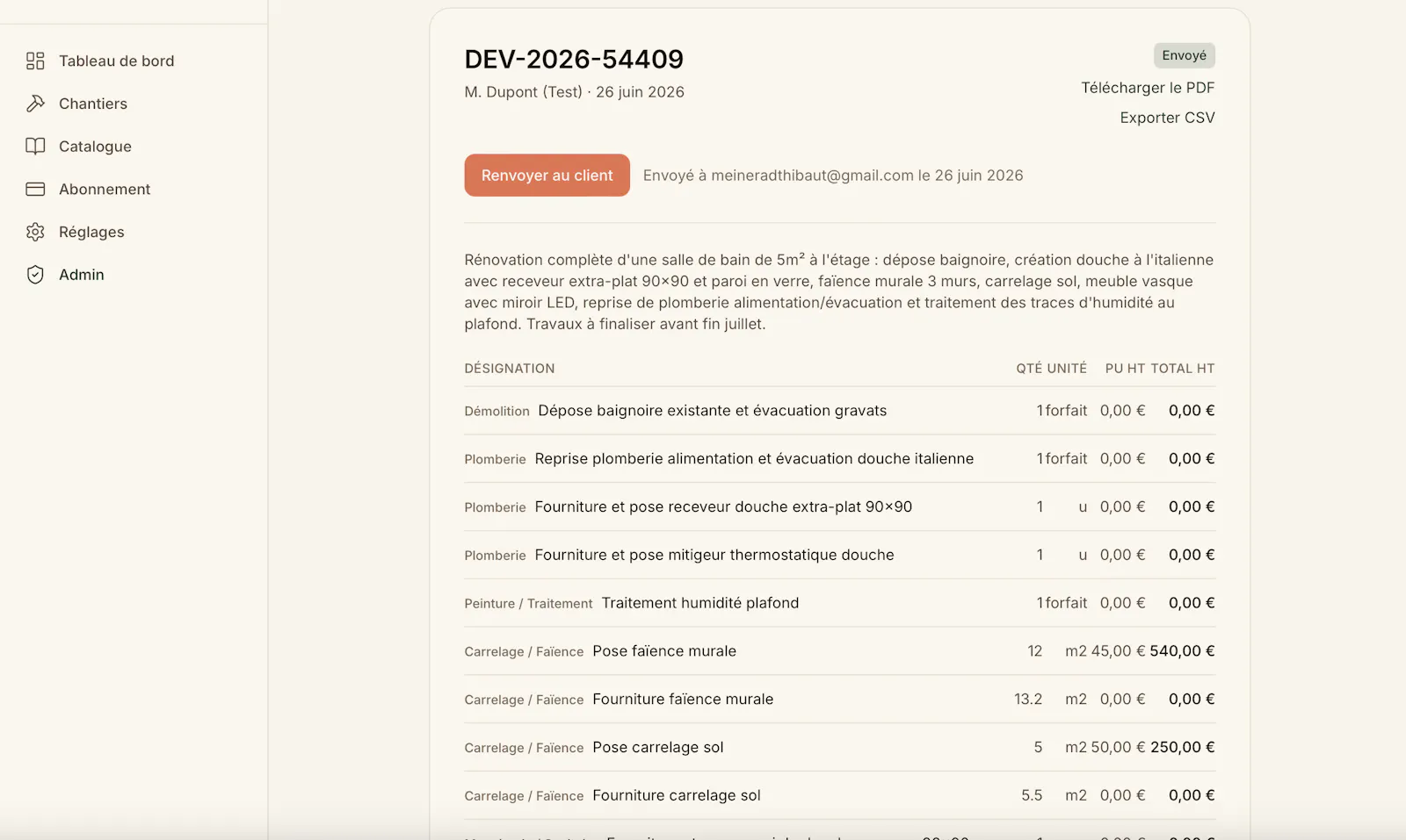 Logiciel de devis IA · Artisania screenshot 2