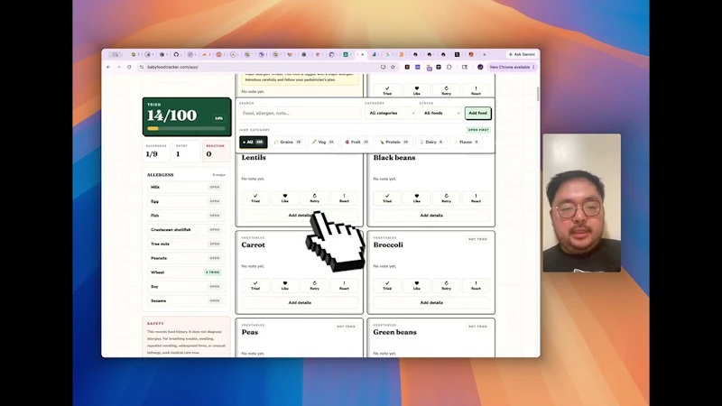 Baby Food Tracker screenshot 1 (video preview)