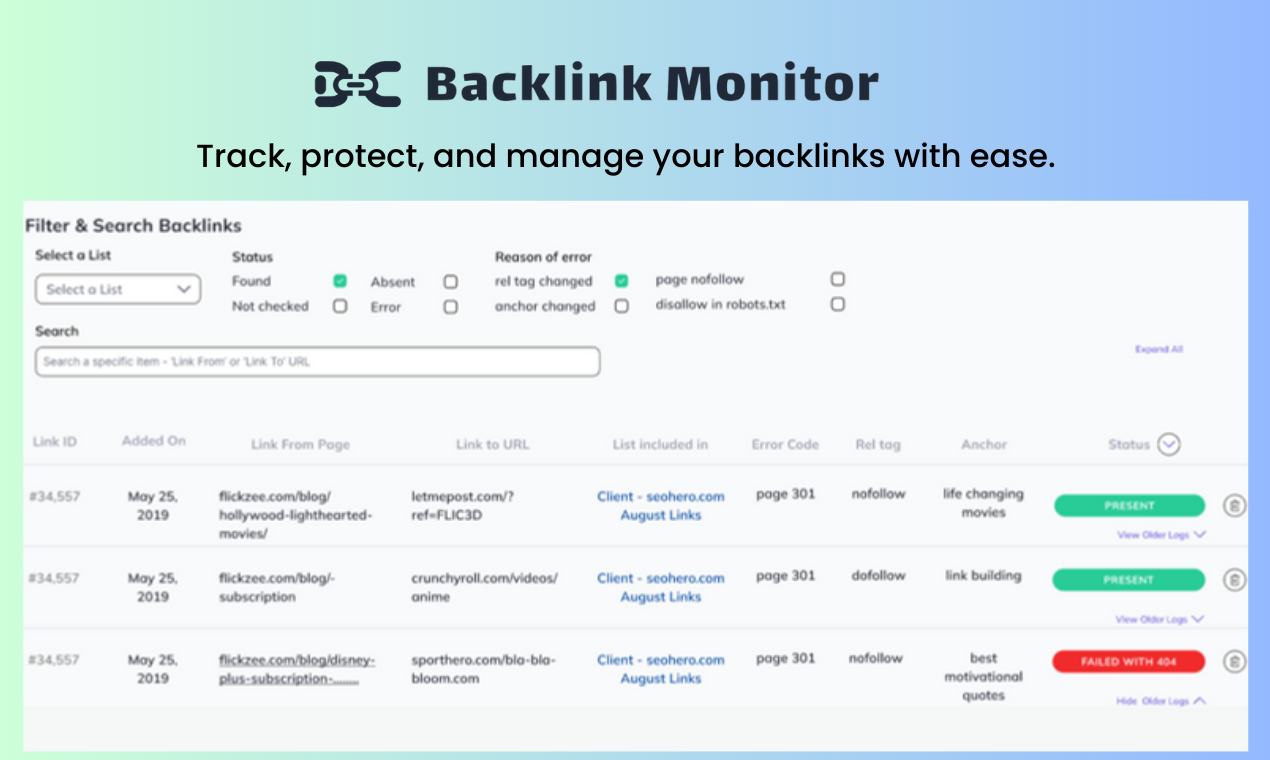 Monitor di backlink media 2