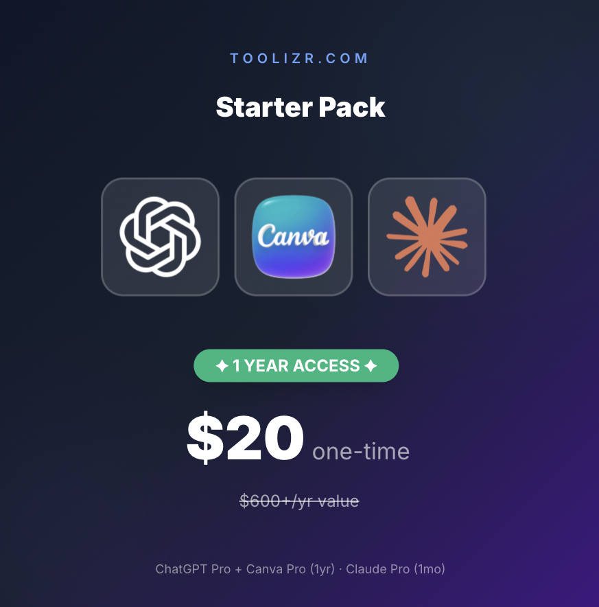 Toolizr - AI tools for less - Main product screenshot demonstrating key features and user interface