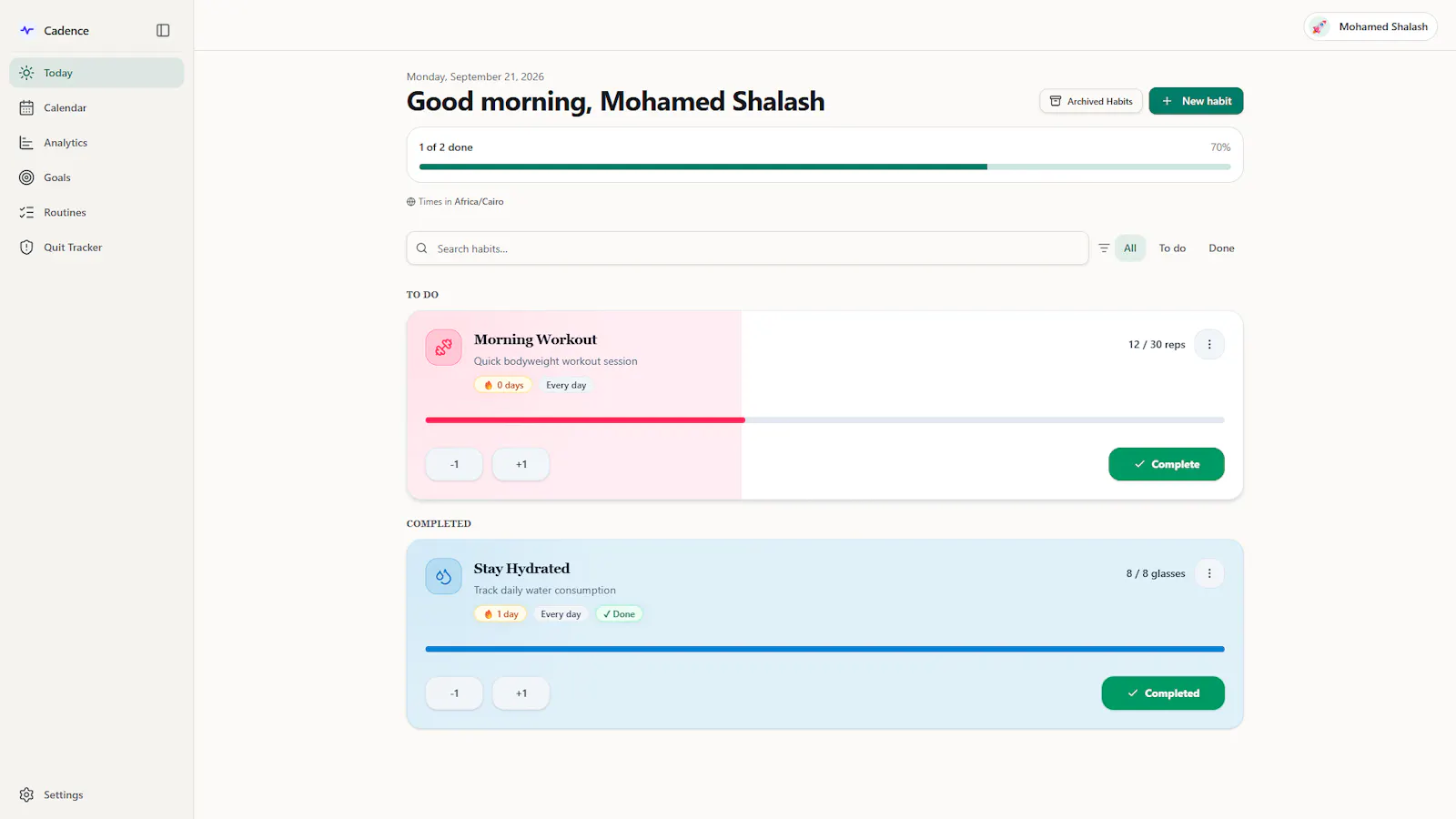 Cadence Habit Tracker screenshot 1