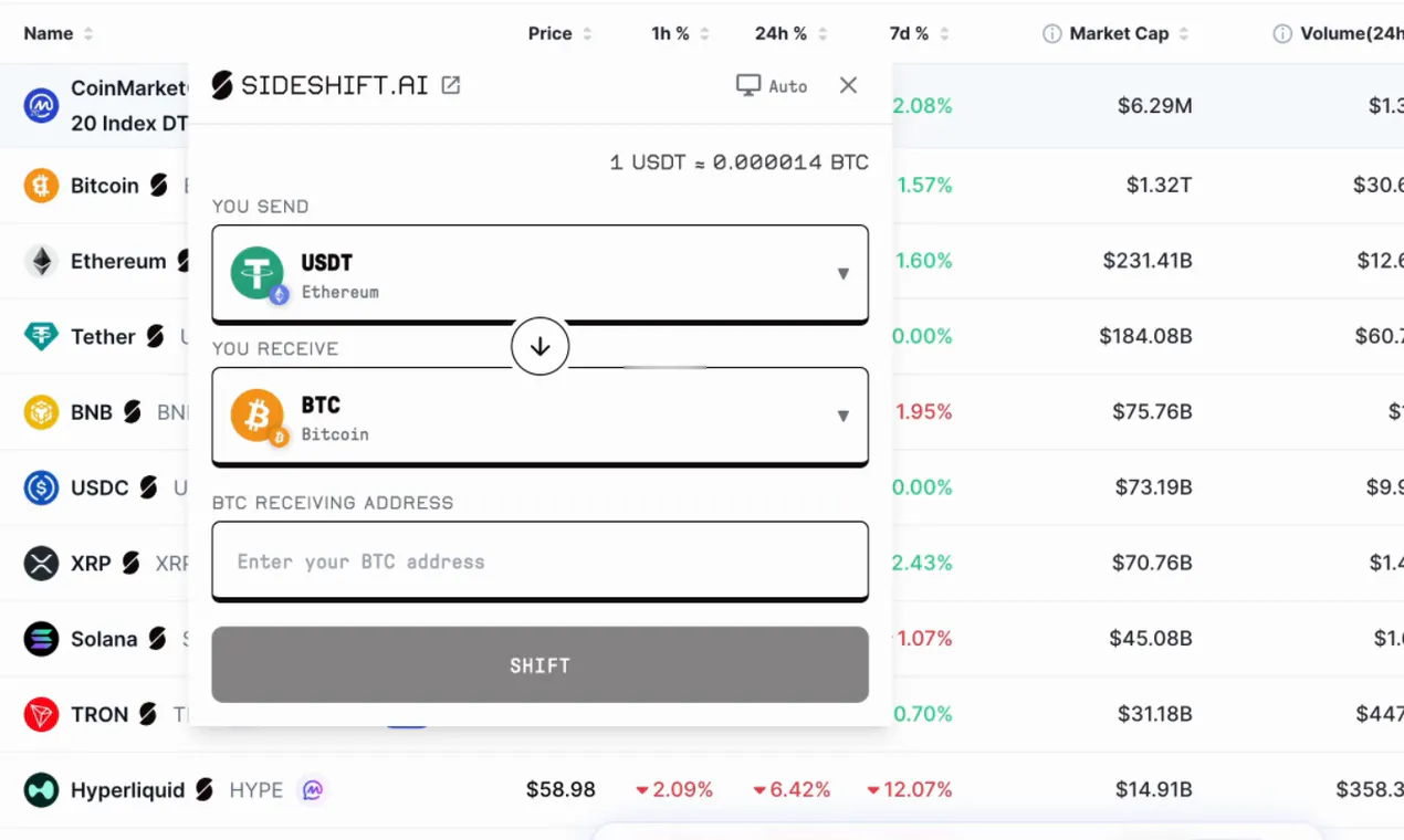 SideShift.ai Chrome Extension screenshot 3