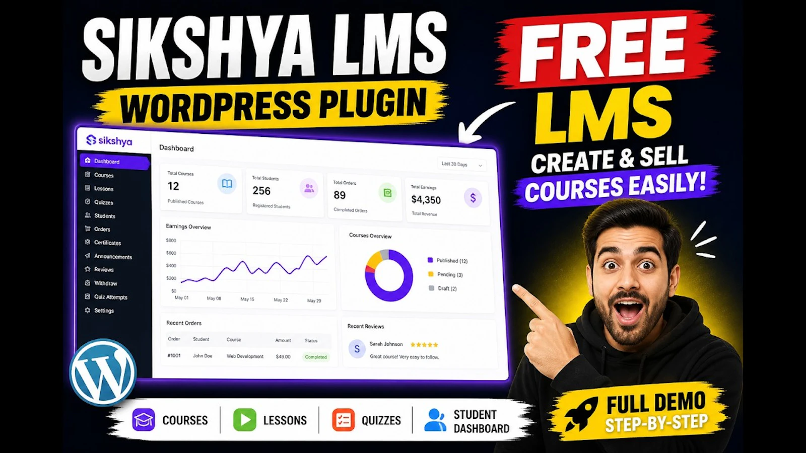 Sikshya LMS – WordPress Course Builder screenshot 1 (video preview)