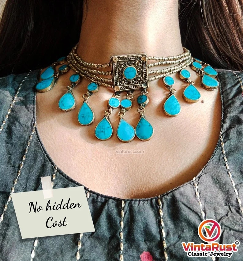 Collar de gargantilla de piedra tribal, media 1