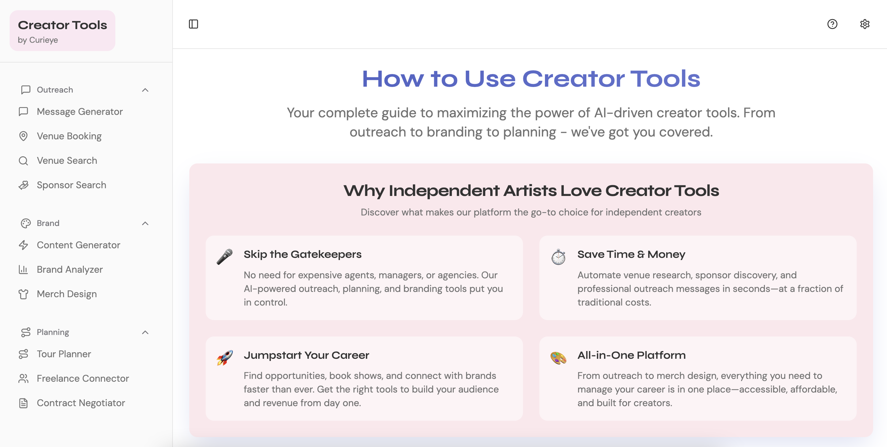 Curieye voor makers - Gratis AI-aangedreven toolkit voor onafhankelijke artiesten media 2