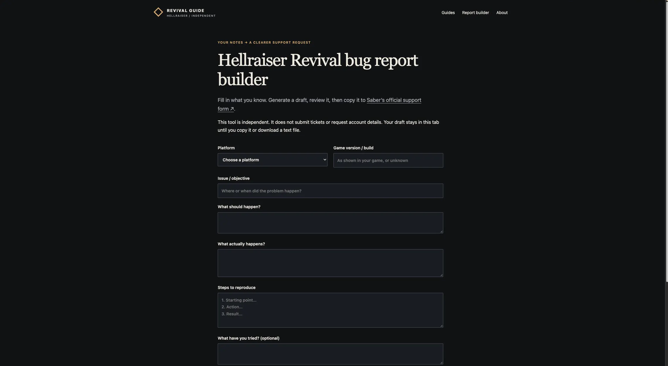 Revival Guide — Bug Report Builder gallery image