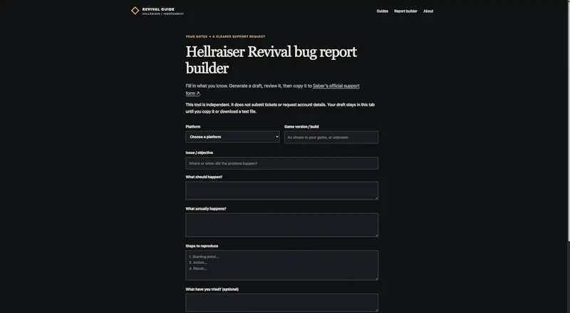 Revival Guide — Bug Report Builder screenshot 2