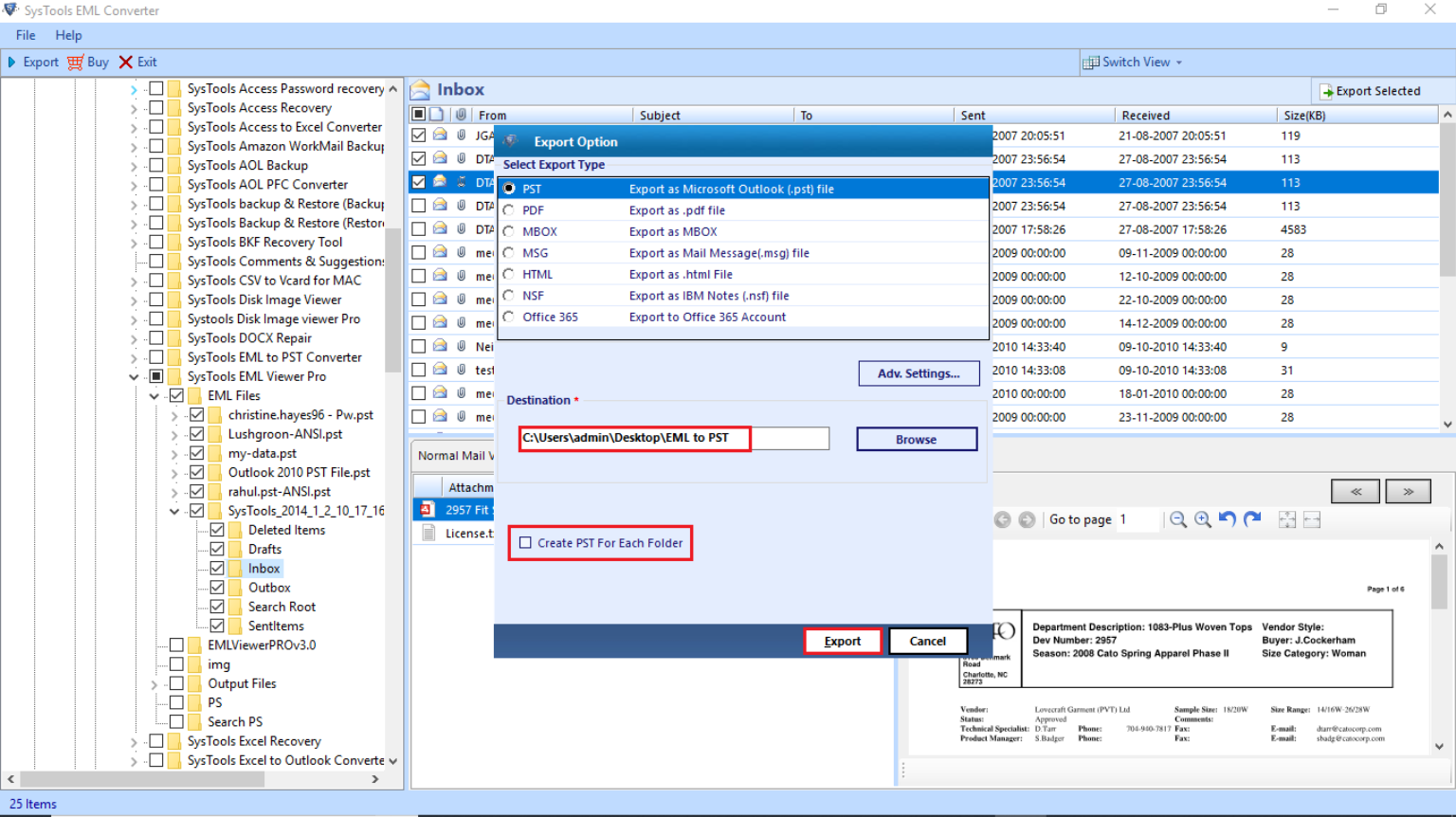 Systools EML в PST Converter Software - Преобразовать EML в PST, MSG, HTML, PDF, MBOX, NSF, Office 365 медиа 4