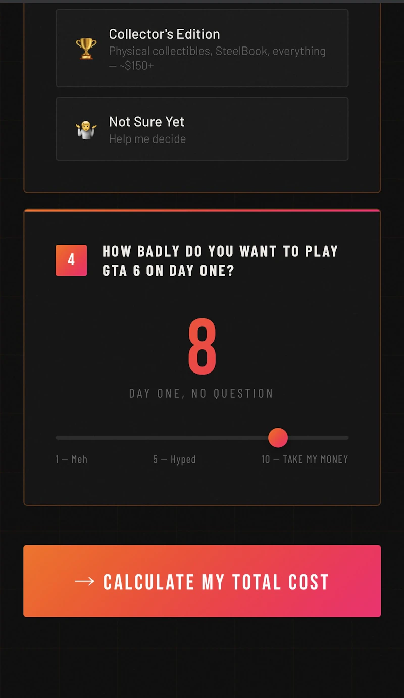 ViceCost — GTA 6 Cost Calculator screenshot 4