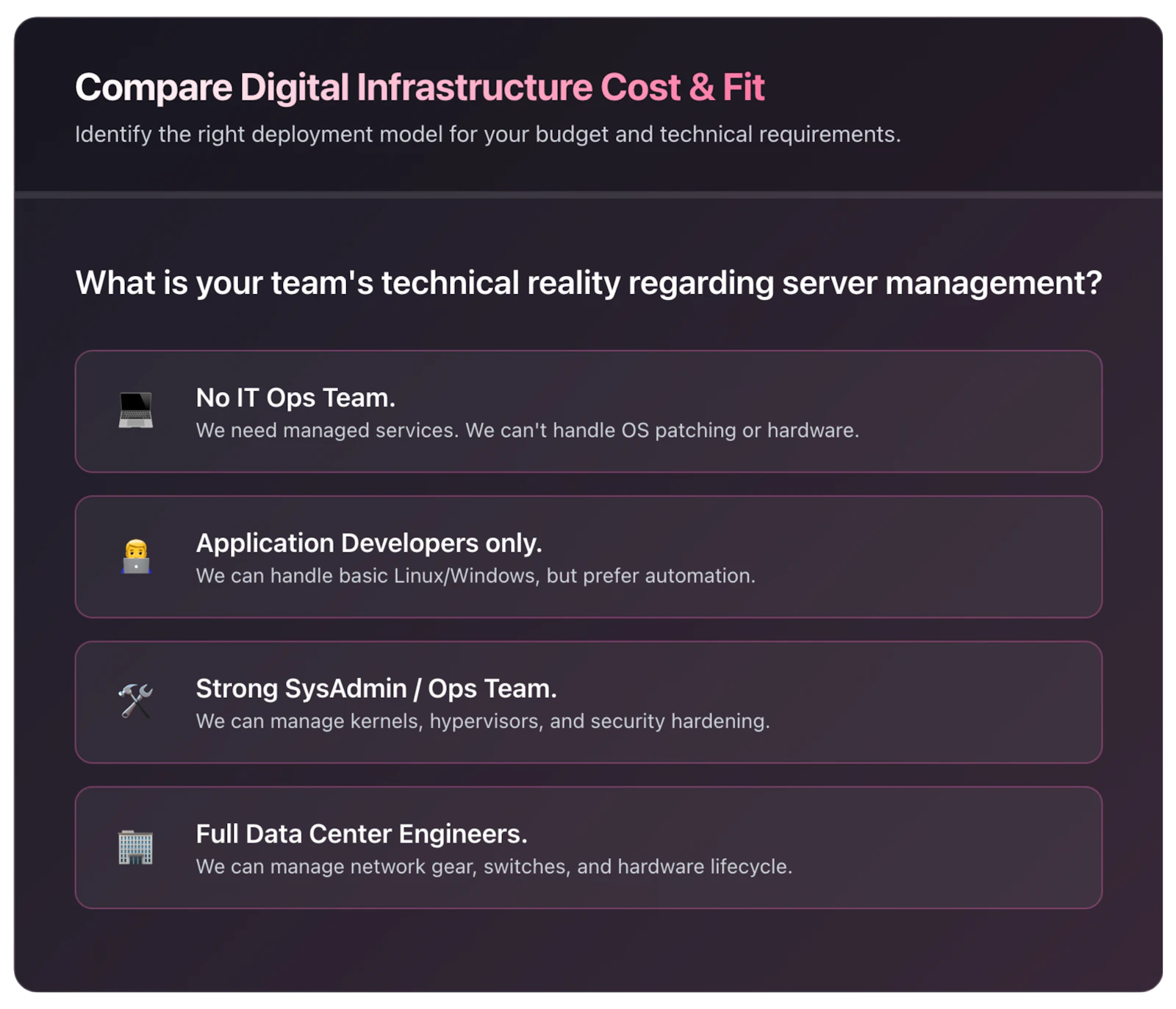 Digital Infrastructure Comparison Tool screenshot 3