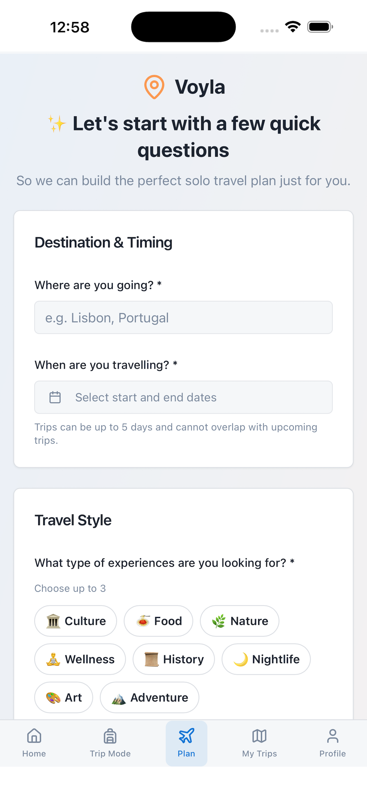 Voyla - Solo Travel Companion - Screenshot 4 showing product features and functionality