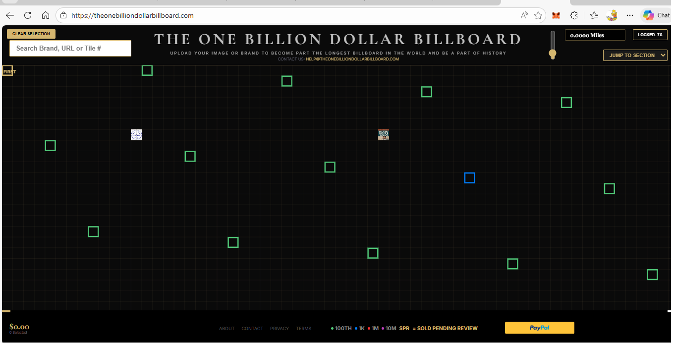The One Billion Dollar Billboard - Main product screenshot demonstrating key features and user interface