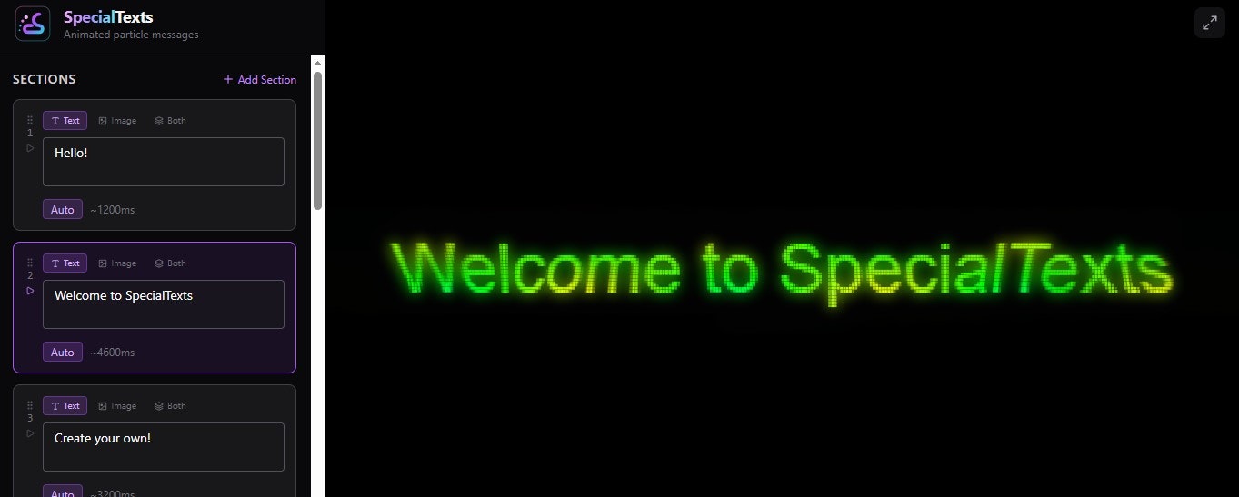 SpecialTexts — Animated Text Messages - Main product screenshot demonstrating key features and user interface