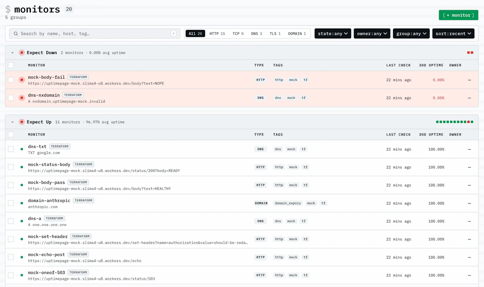 Uptimepage screenshot 2