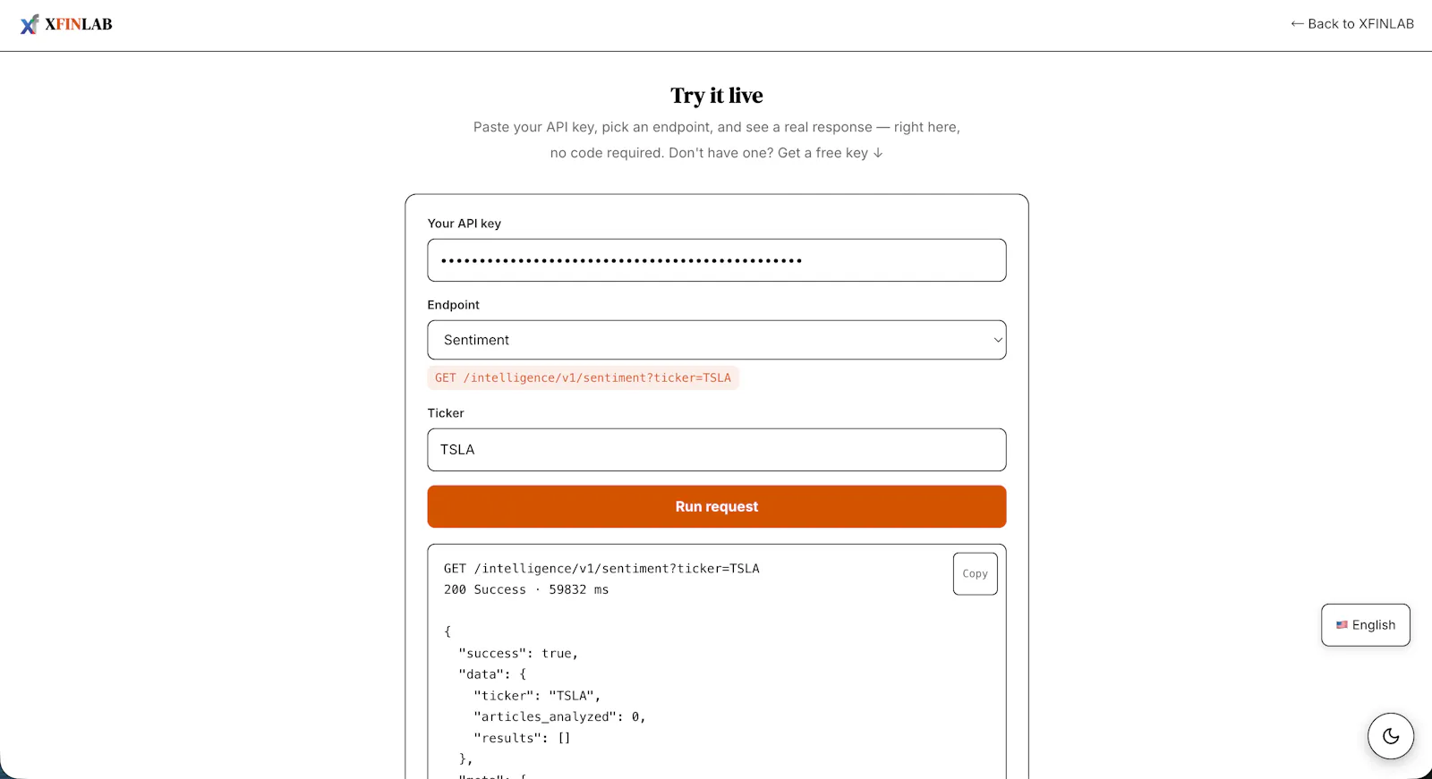 XFINLAB Intelligence API screenshot 2