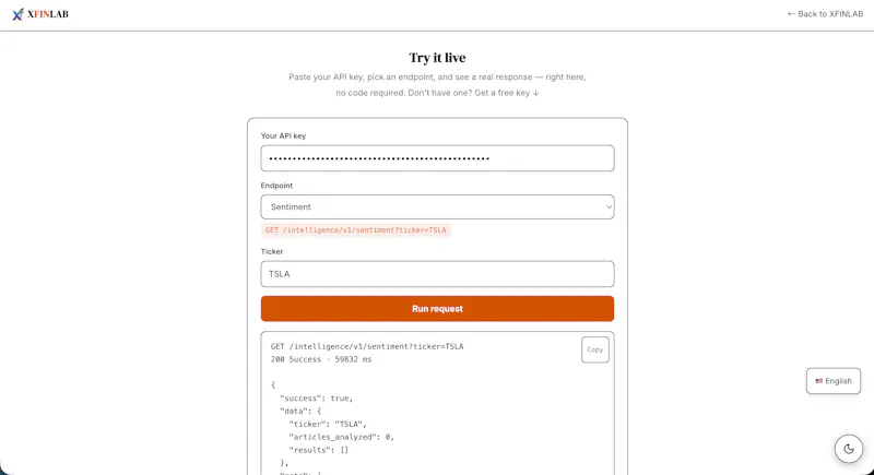 XFINLAB Intelligence API screenshot 2