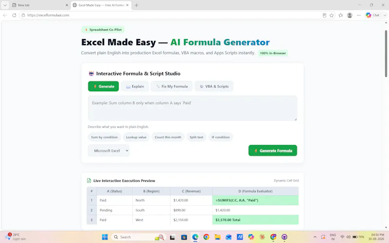 ExcelFormulaAI screenshot 1
