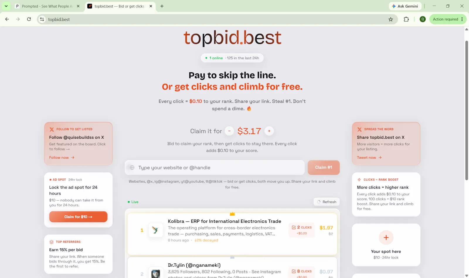 topbid - Pay or get clicks to rank #1 screenshot 1