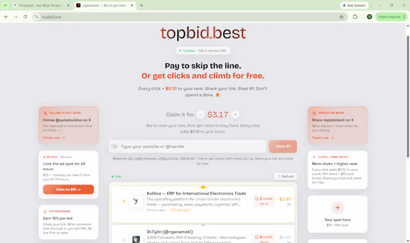 topbid - Pay or get clicks to rank #1 screenshot 1