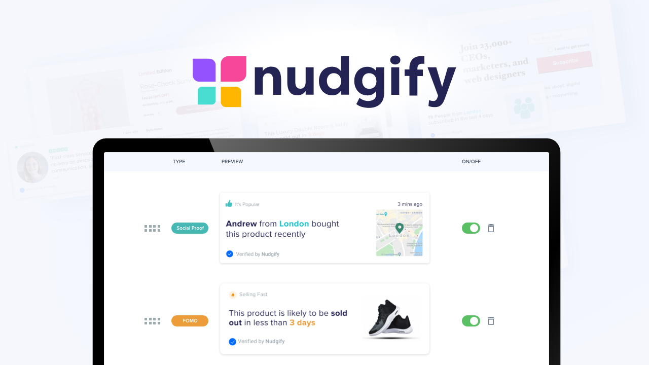 Mídia 3 de Nudgify Lifetime Deal - Obtenha prova social, para a vida