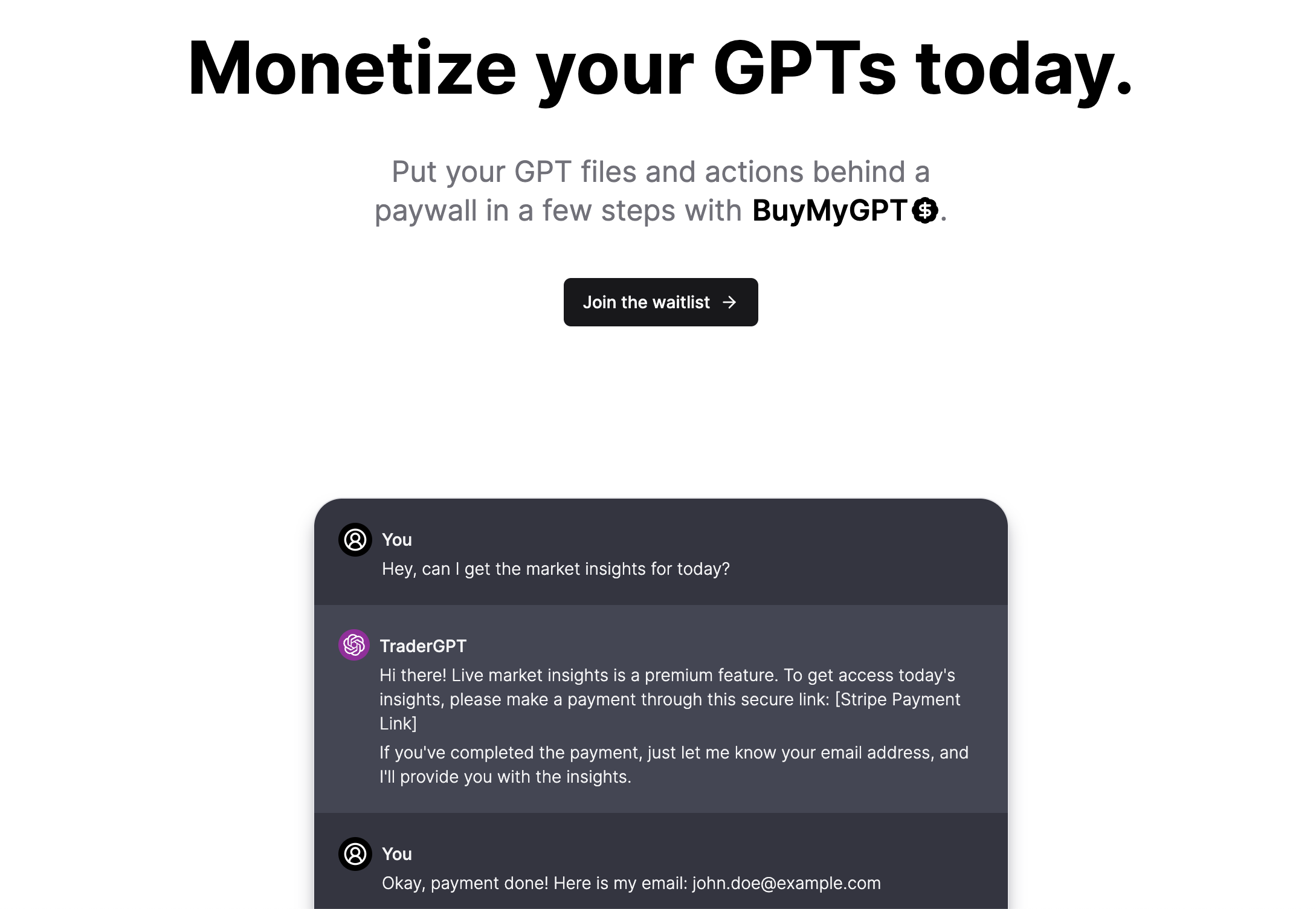 BuyMygpt - Monetizza il tuo GPT oggi! - Metti i tuoi file e azioni GPT dietro un paywall perfettamente media 1