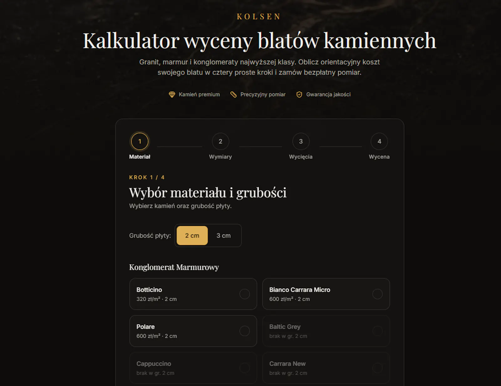 Kalkulator wyceny blatów kamiennych screenshot 1