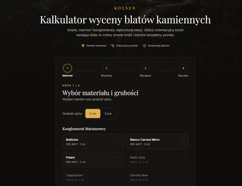 Kalkulator wyceny blatów kamiennych screenshot 1