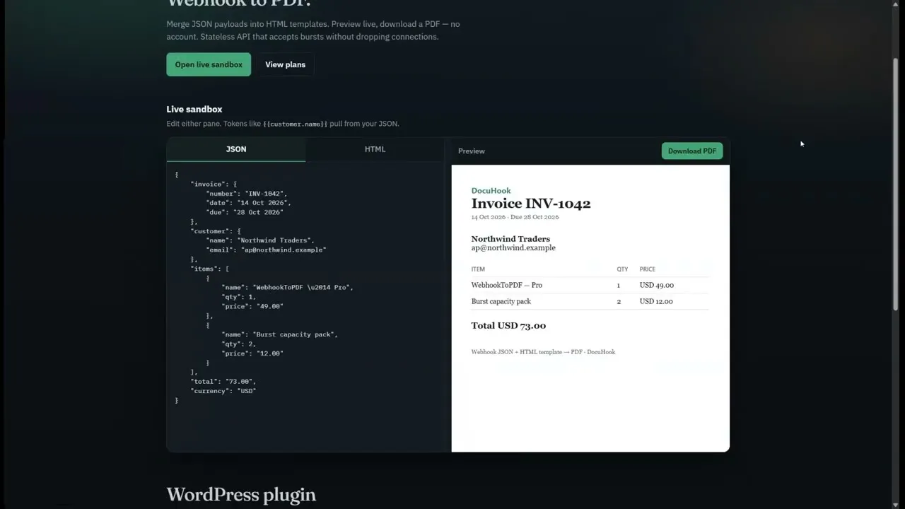 DocuHook – Webhook to PDF gallery image