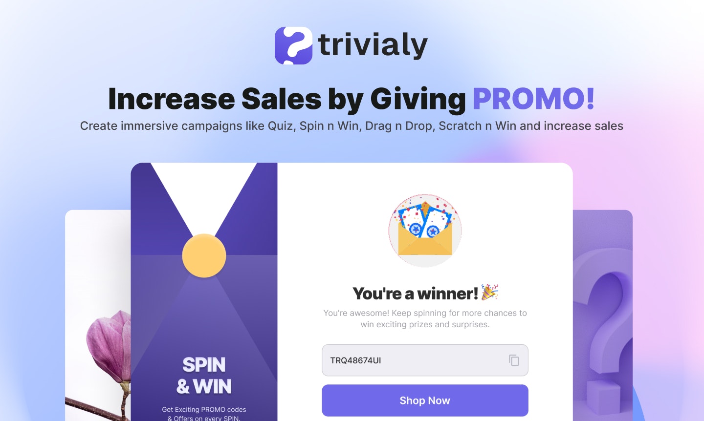 Trivialy- Boost sales! - Main screenshot showing features and interface