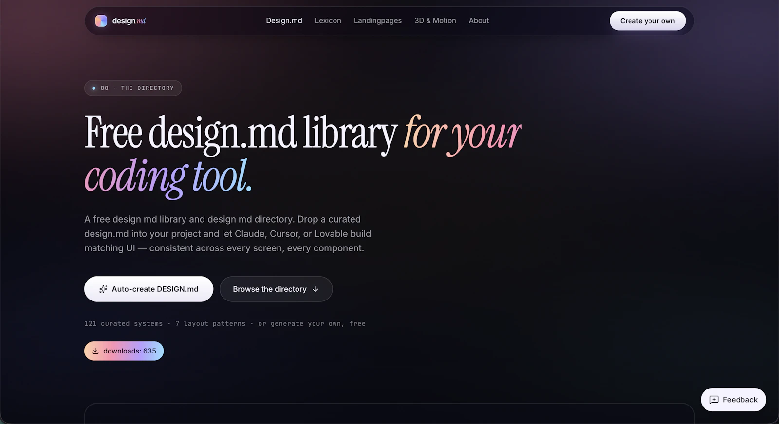 Free DESIGN.md library + UX / UI Lexicon screenshot 2