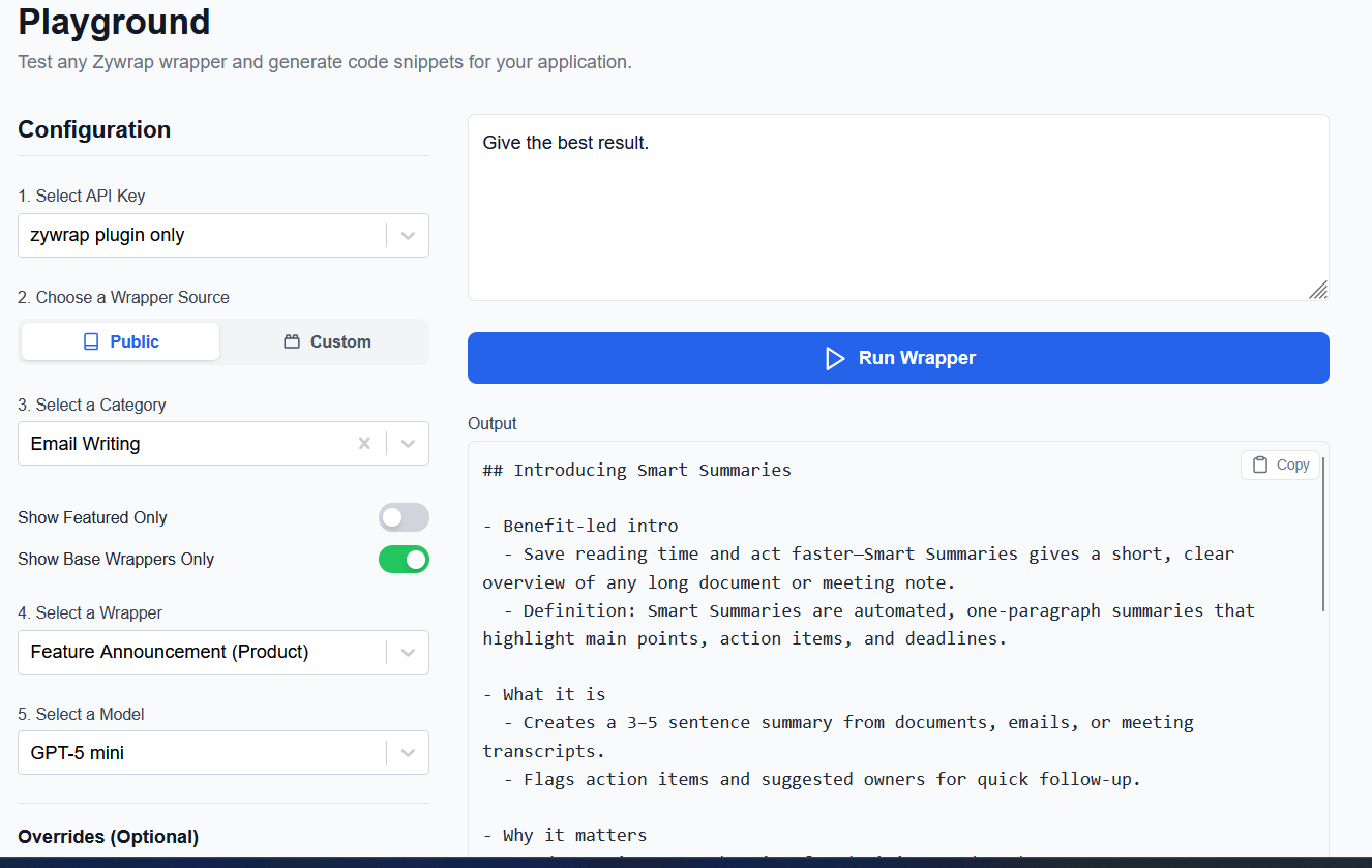 Zywrap - Main screenshot showing features and interface