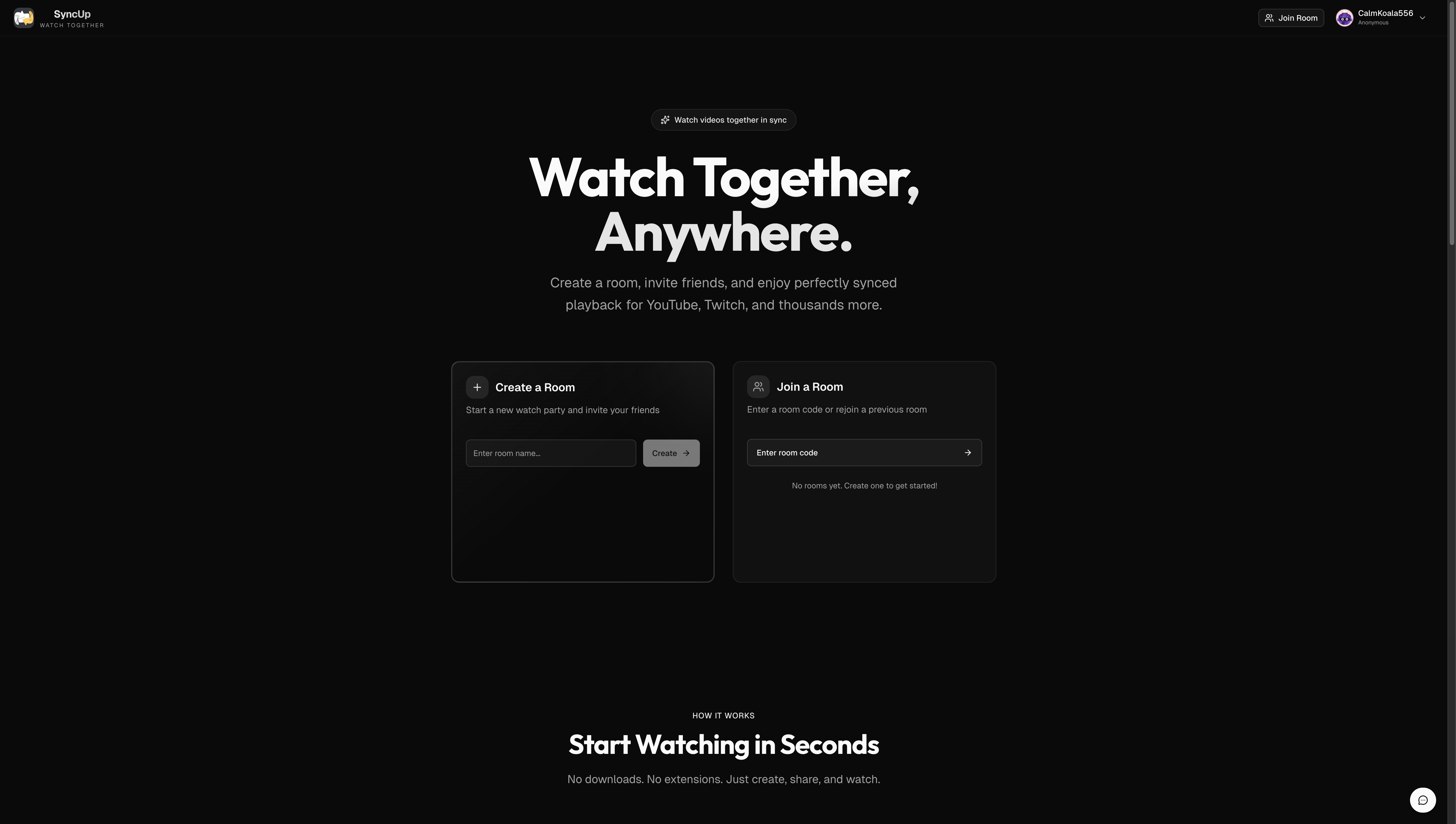 SyncUp - Watch together - Main product screenshot demonstrating key features and user interface