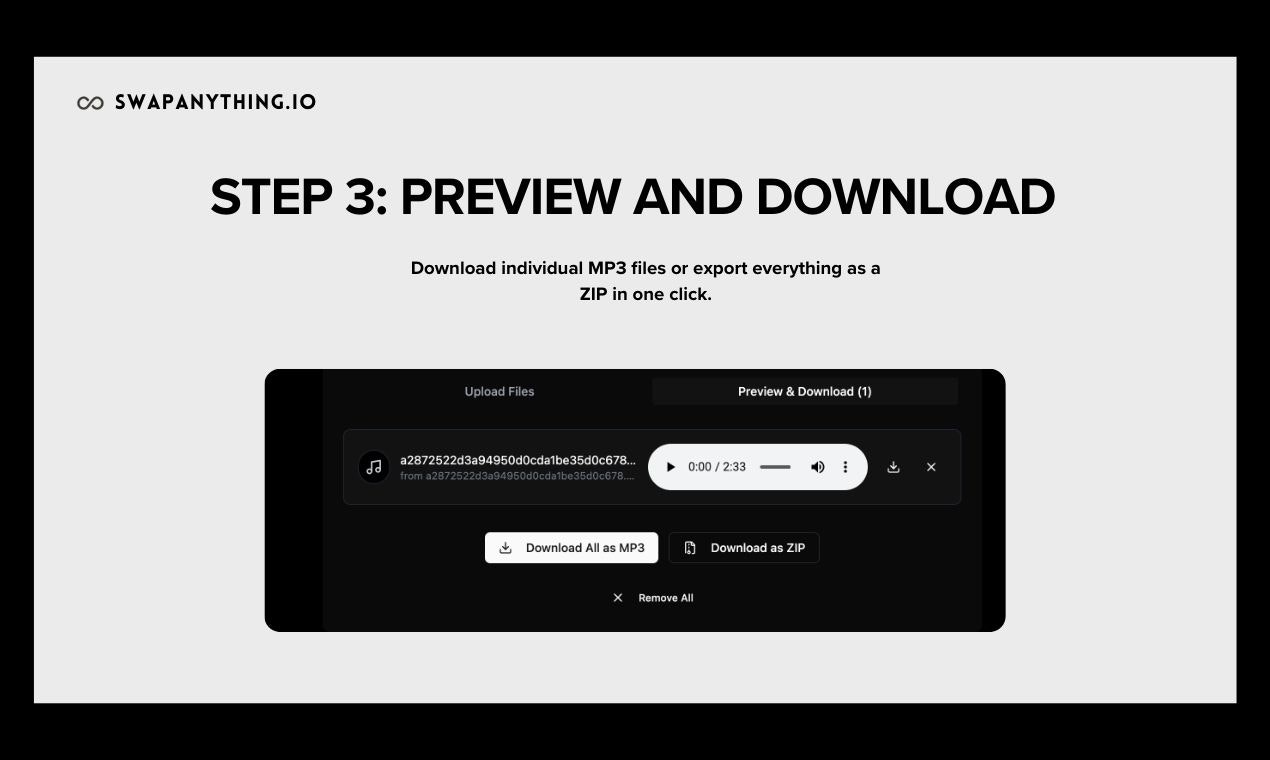 SwapAnything.io – MP4 to MP3 Converter - Screenshot 5 showing product features and functionality