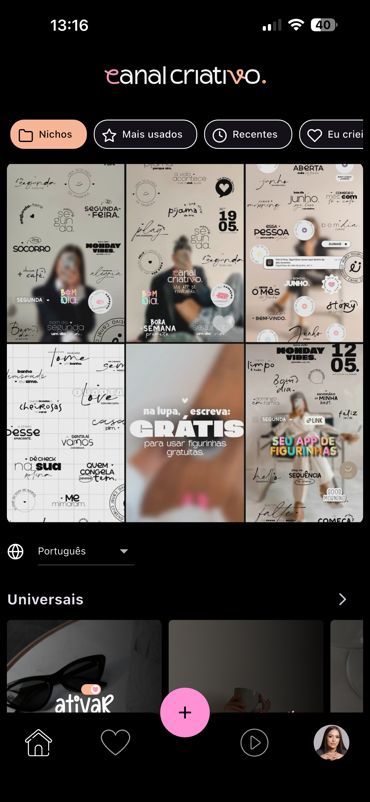 Canal Criativo - Main screenshot showing features and interface