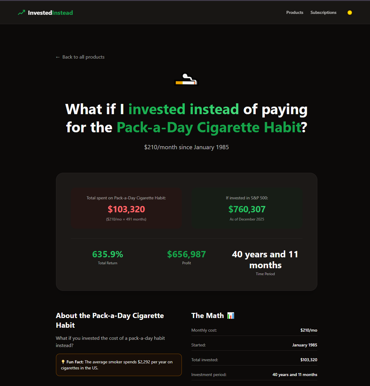 Invested Instead - Screenshot 3 showing product features and functionality